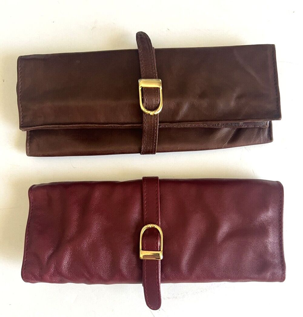 Leather Organizer Red Brown Buckle Jewelry Roll Pouch Lot of 2 - Picture 14 of 14